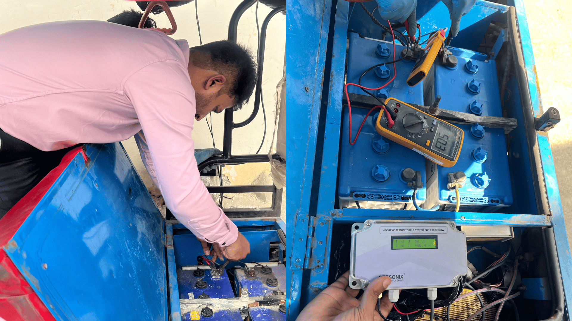 Cancrie engineer testing coconut shell-based battery packs in an electric rickshaw, supported by MIF’s Scale-Up no-equity accelerator.