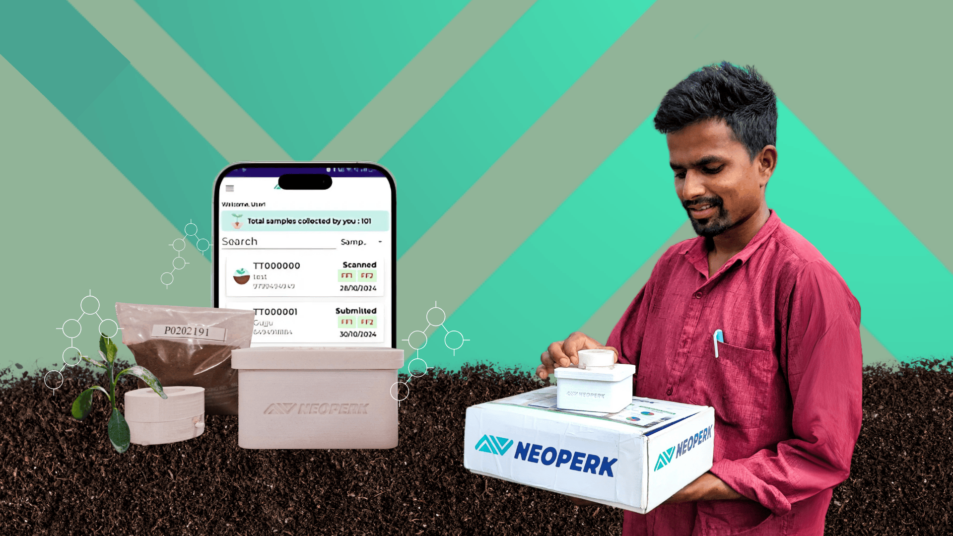 A farmer using Neoperk’s rapid soil testing technology, supported by Marico Innovation Foundation’s Scale-Up no-equity accelerator.