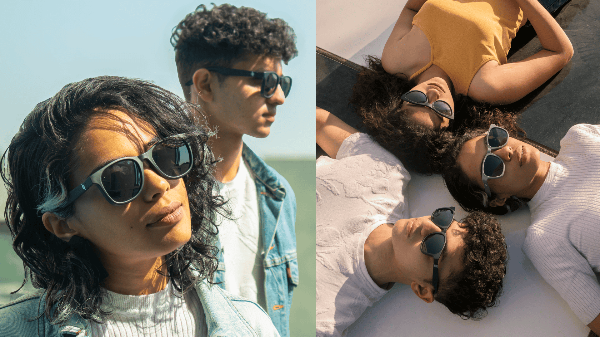 Young adults model recycled sunglasses crafted from multi-layered plastic (MLP), developed by Without by Ashaya, a Scale-Up portfolio startup at Marico Innovation Foundation.