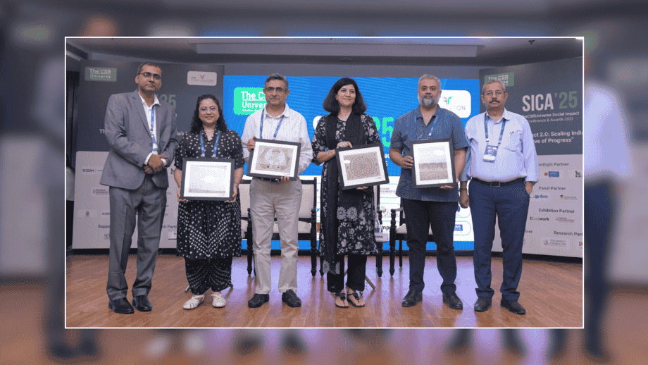 Leaders’ Talk session at SICA’25: Suranjana Ghosh with Sapna Moudgil (CEO, NIIT Foundation), Dr. Neeraj Agrawal (Chief Program Officer, Wadhwani AI), and Pankaj Tripathi (Principal Consultant, The Shibulal Family Philanthropic Initiatives).