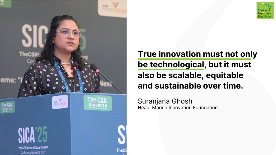 Photo of Suranjana Ghosh, Head, Marico Innovation Foundation, speaking at SICA 2025