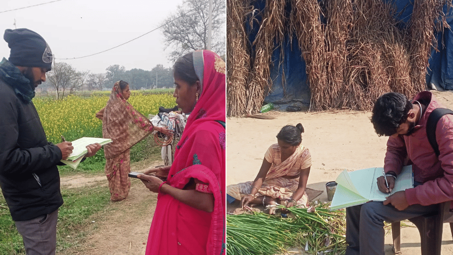 On-ground survey with farmers in a rural village setting.