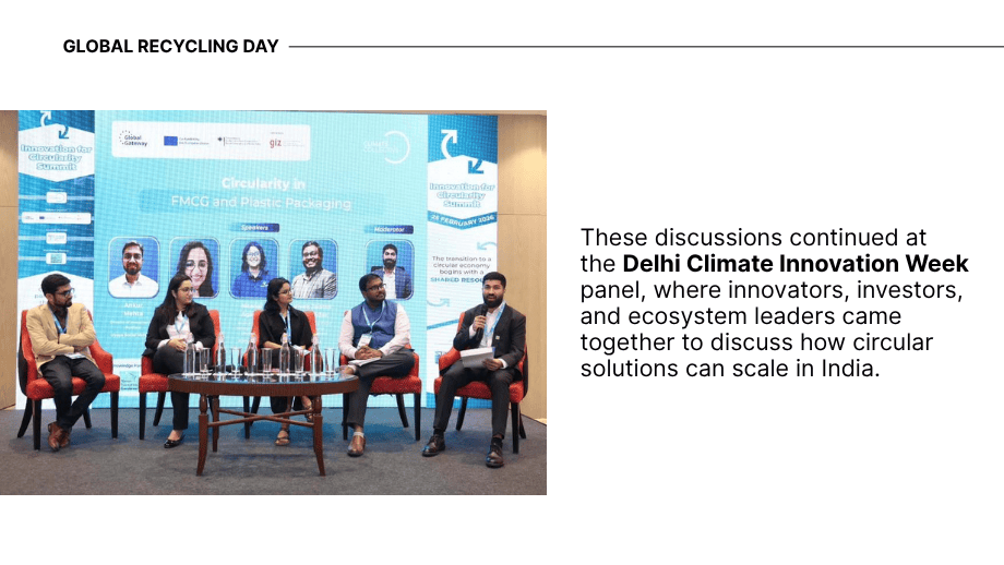 Panel of speakers at Delhi Climate Innovation Week discussing circular solutions for plastic waste and scalability in India.