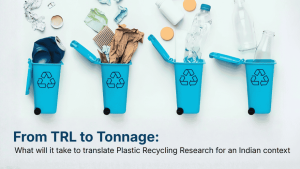 Plastic waste sorted into recycling bins representing transition from research to scalable recycling systems in India