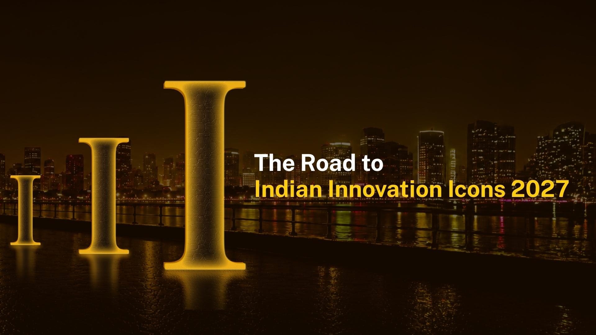 Graphic featuring three glowing golden pillars increasing in size against a nighttime city skyline, with the central text 